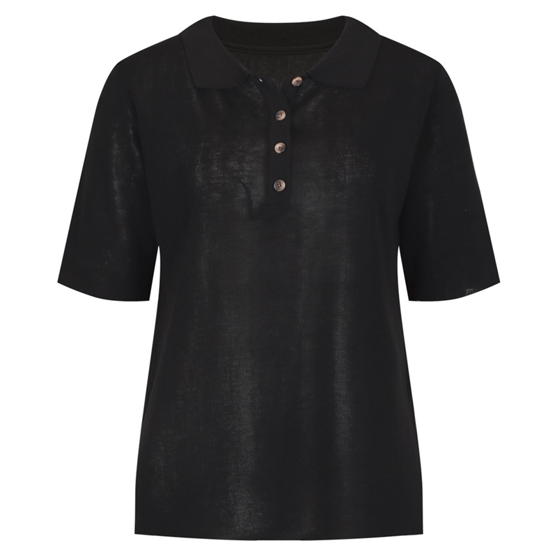베니 카라 국산 반팔 단추 티셔츠 BOM-WKN-0464-블랙