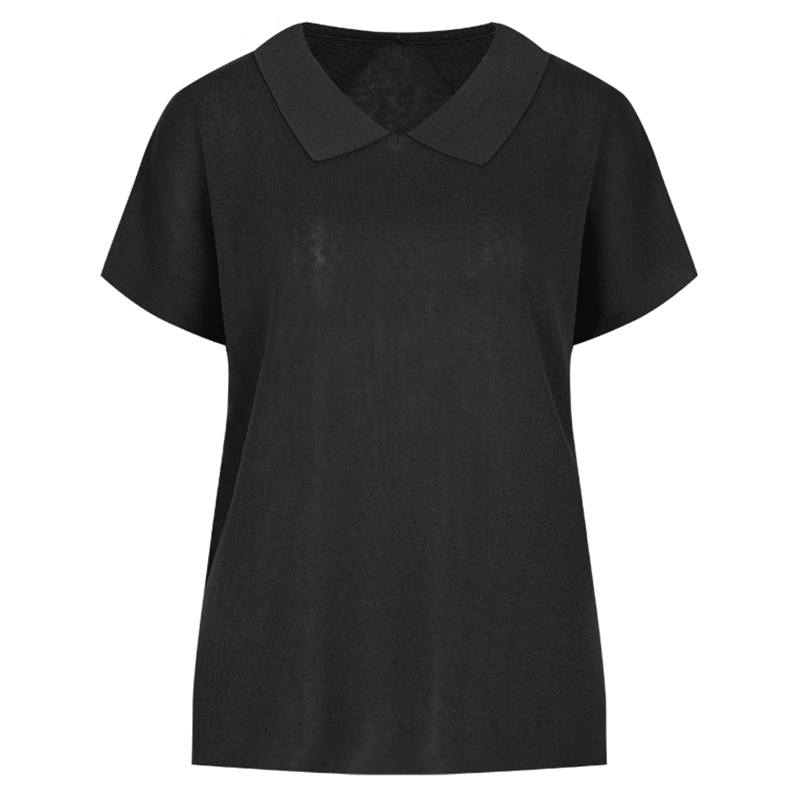 밀키 라운드 카라 국산 캡소매 티셔츠 BOM-WKN-0465-블랙