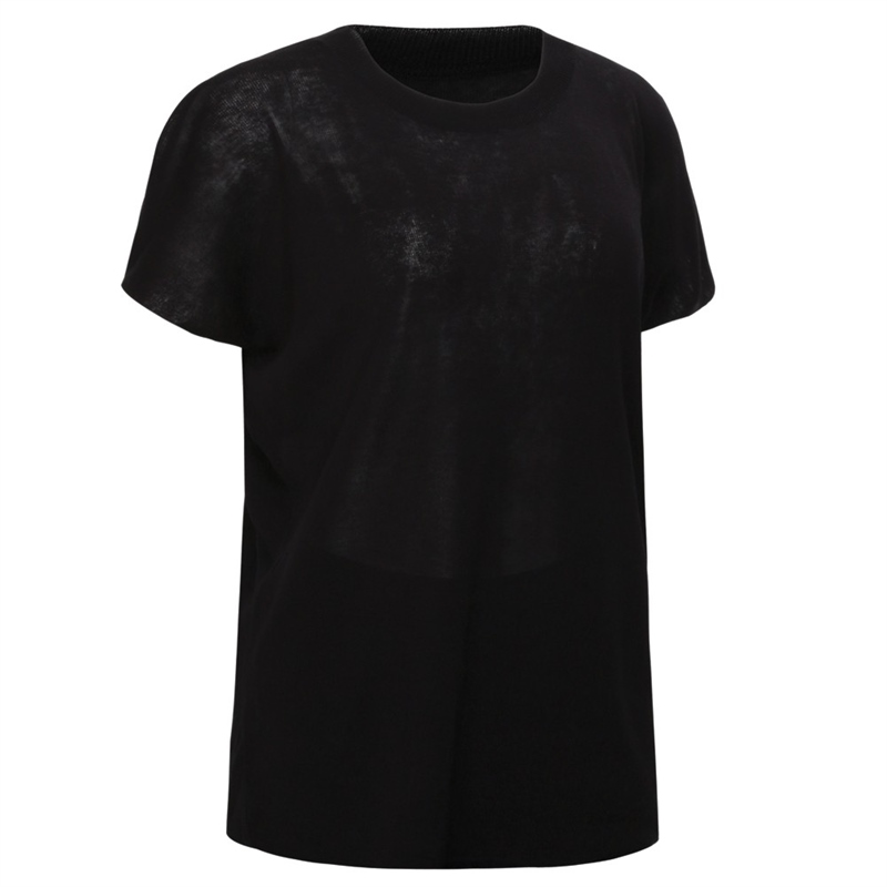 가오리 라운드 여름 여성 니트 티셔츠 BOM-WKN-0155-블랙