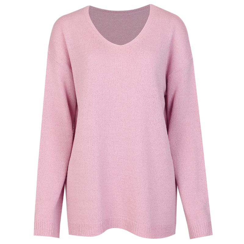 싱글 국산 루즈핏 V넥 니트 티셔츠 BOM-WKN-0455-핑크