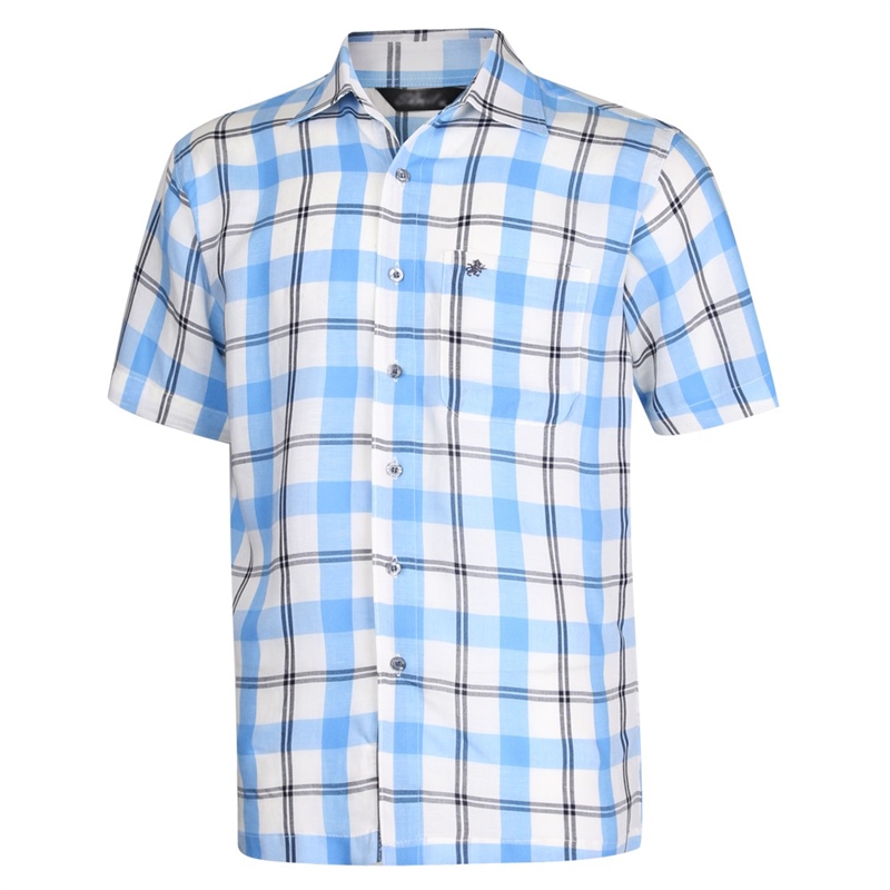 남성 국산 여름 반팔 카라넥 체크 면 남방 셔츠 SI-SHH-SA14-스카이