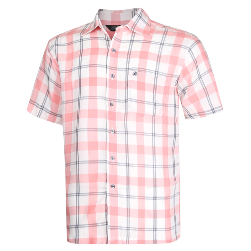 남성 국산 여름 반팔 카라넥 체크 면 남방 셔츠 SI-SHH-SA14-핑크