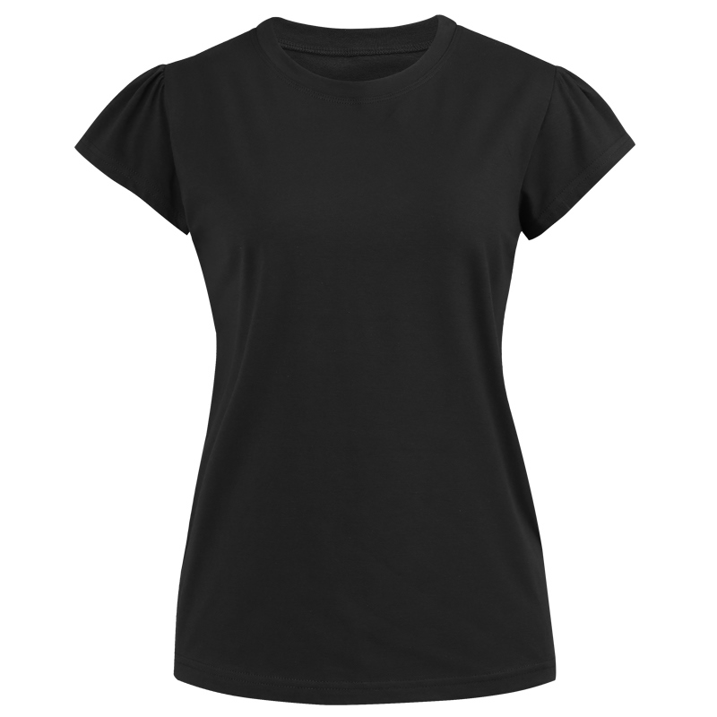 셔링 여성 캡소매 반팔 티셔츠 DAI-WSH-0243-블랙