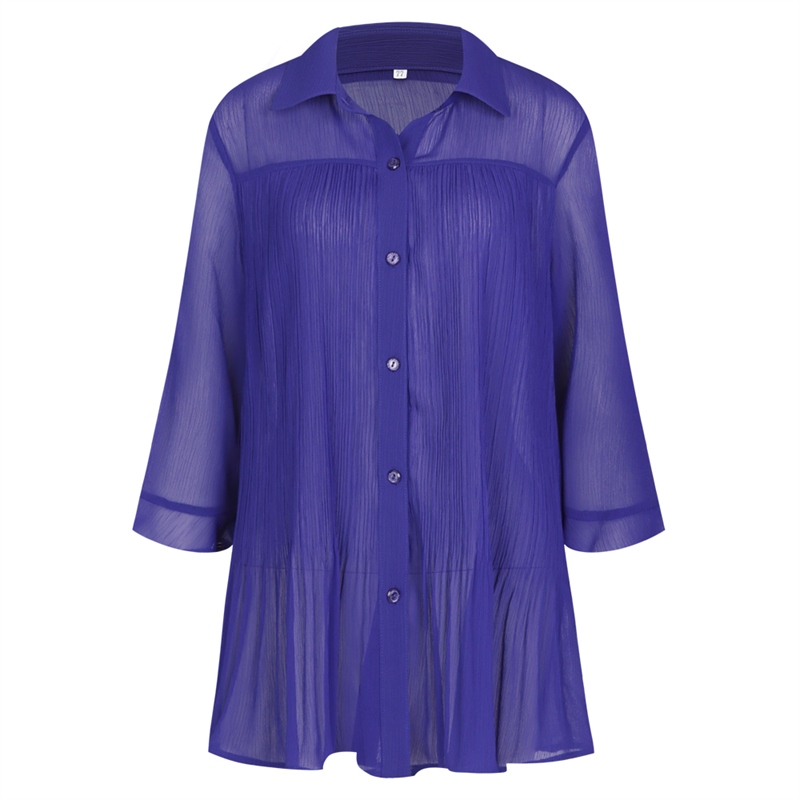 솔리드 국산 여성 8부 셔링 셔츠남방 자켓 RF-WSH-0499-블루