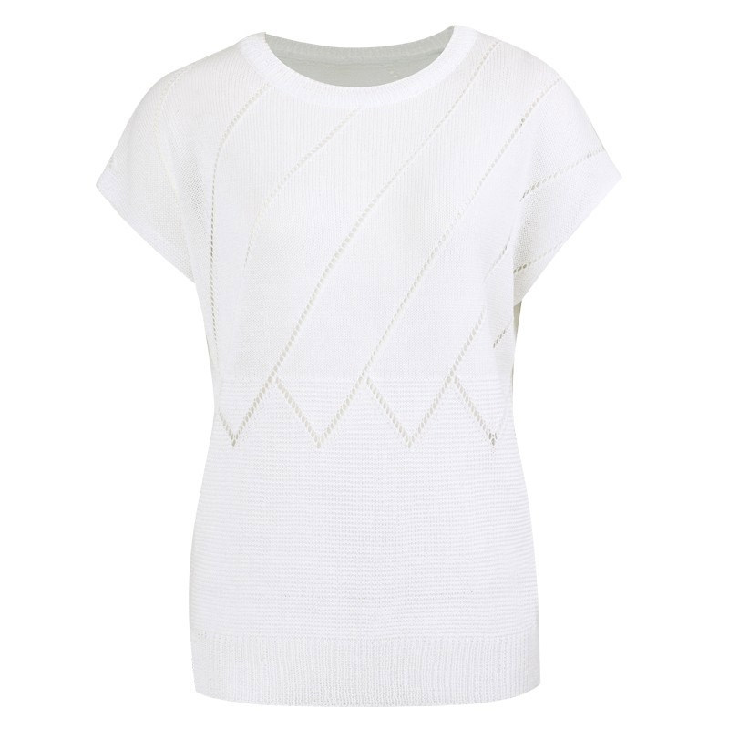 여성 여름 니트 캡소매 티셔츠 BOM-WKN-0267-아이보리