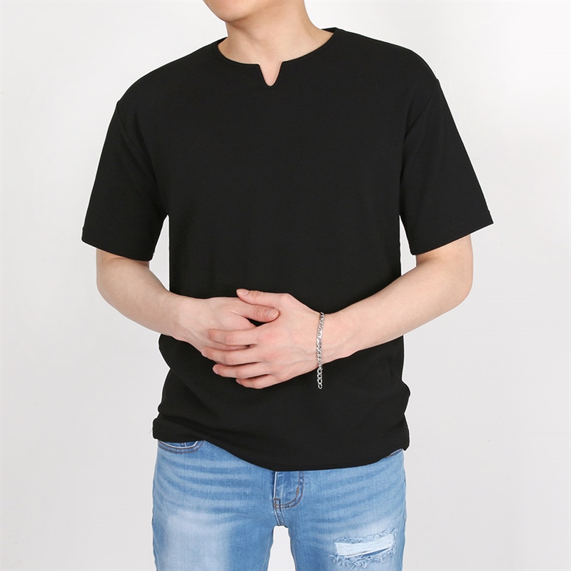 남성 국산 데일리 여름 반팔 슬릿넥 리버플 티셔츠 SO-TSH-SO6-검정