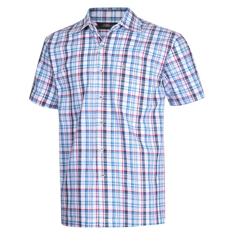 남성 여름 캐주얼 체크 면 반팔 남방 셔츠 SI-SHH-SA12-블루