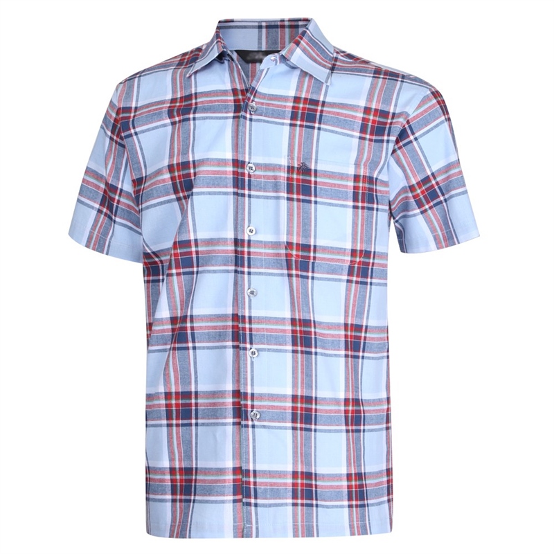 남성 여름 캐주얼 체크 면 반팔 남방 셔츠 SI-SHH-SA6-블루