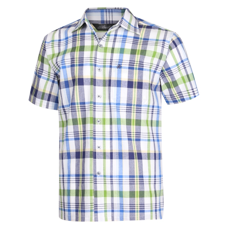 남성 여름 캐주얼 체크 면 반팔 남방 셔츠 SI-SHH-SA4-올리브