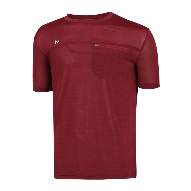 남성 스판 슬림 라운드 등산복 반팔 티셔츠 DW-MOH-305R-와인